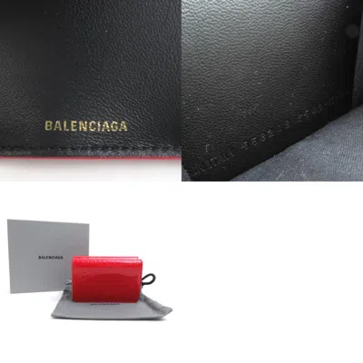 Pre-owned Balenciaga Red Color Patent Leather Wallet (tri-fold) ()