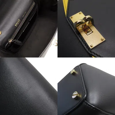 Pre-owned Bally Black Gold Yellow Leather Handbag Shoulder Bag () In Black, Gold, Yellow