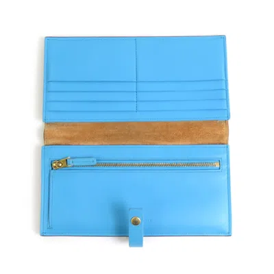 Pre-owned Bottega Veneta Blue Bordeaux Leather Long Wallet (bi-fold) () In Blue, Bordeaux