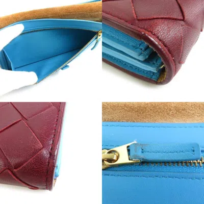 Pre-owned Bottega Veneta Blue Bordeaux Leather Long Wallet (bi-fold) () In Blue, Bordeaux
