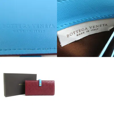 Pre-owned Bottega Veneta Blue Bordeaux Leather Long Wallet (bi-fold) () In Blue, Bordeaux
