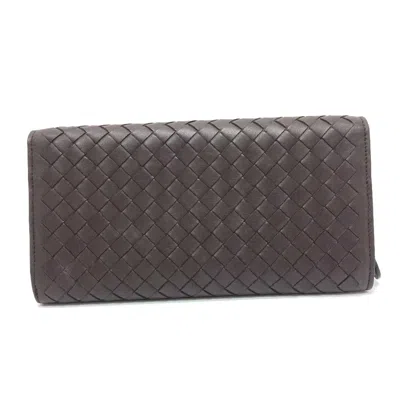 Pre-owned Bottega Veneta Brown Leather Long Wallet (bi-fold) ()