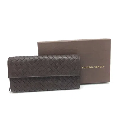 Pre-owned Bottega Veneta Brown Leather Long Wallet (bi-fold) ()