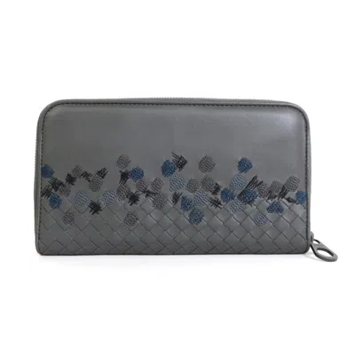 Pre-owned Bottega Veneta Gray Leather Long Bill Wallet (bi-fold) ()