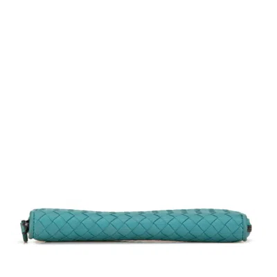 Pre-owned Bottega Veneta Green Light Blue Leather Long Wallet (bi-fold) () In Green, Light Blue