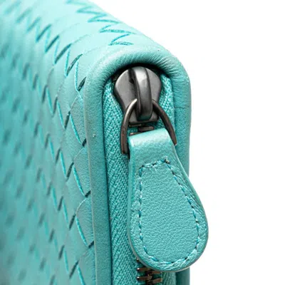 Pre-owned Bottega Veneta Green Light Blue Leather Long Wallet (bi-fold) () In Green, Light Blue
