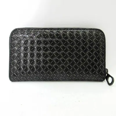 Pre-owned Bottega Veneta Intrecciato Black Leather Long Wallet (bi-fold) ()