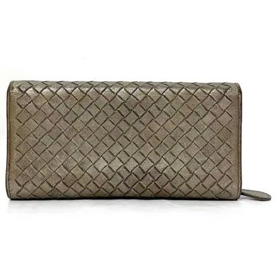 Pre-owned Bottega Veneta Intrecciato Brown Metallic Leather Long Wallet (bi-fold) () In Brown, Metallic