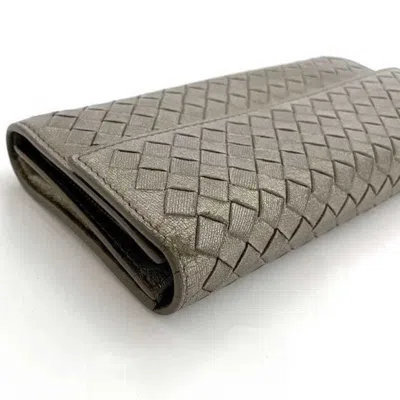 Pre-owned Bottega Veneta Intrecciato Brown Metallic Leather Long Wallet (bi-fold) () In Brown, Metallic