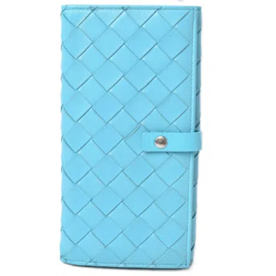 Pre-owned Bottega Veneta Intrecciato Light Blue Leather Long Wallet (bi-fold) ()