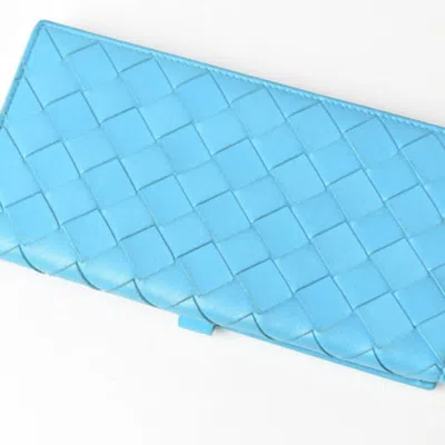 Pre-owned Bottega Veneta Intrecciato Light Blue Leather Long Wallet (bi-fold) ()