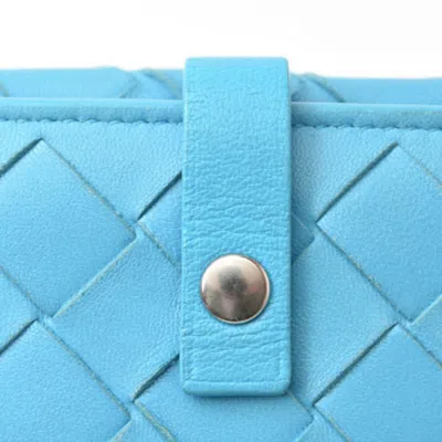 Pre-owned Bottega Veneta Intrecciato Light Blue Leather Long Wallet (bi-fold) ()