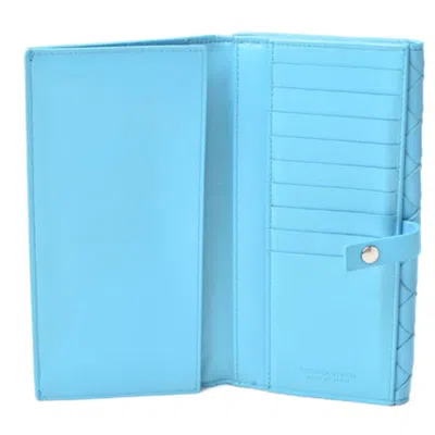 Pre-owned Bottega Veneta Intrecciato Light Blue Leather Long Wallet (bi-fold) ()