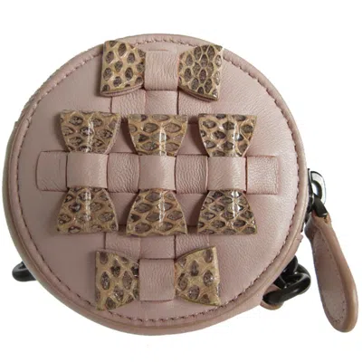 Pre-owned Bottega Veneta Intrecciato Pink Beige Leather Metal Coin Purse/coin Case ()