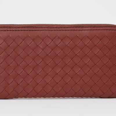 Pre-owned Bottega Veneta Intrecciato Red Color Intrecciato Long Wallet (bi-fold) ()