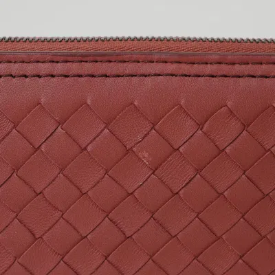 Pre-owned Bottega Veneta Intrecciato Red Color Intrecciato Long Wallet (bi-fold) ()
