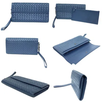 Pre-owned Bottega Veneta Navy Intrecciato Long Wallet (bi-fold) ()