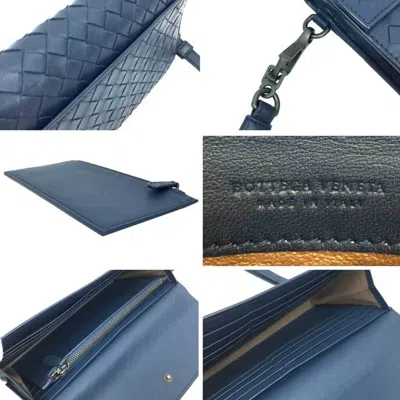 Pre-owned Bottega Veneta Navy Intrecciato Long Wallet (bi-fold) ()