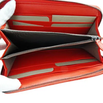 Pre-owned Bottega Veneta Orange Red Leather Long Wallet (bi-fold) ()