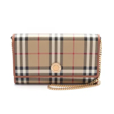 Burberry Beige Brown Multi-color Coated Canvas Leather Shoulder Bag In Beige, Brown, Multi-color