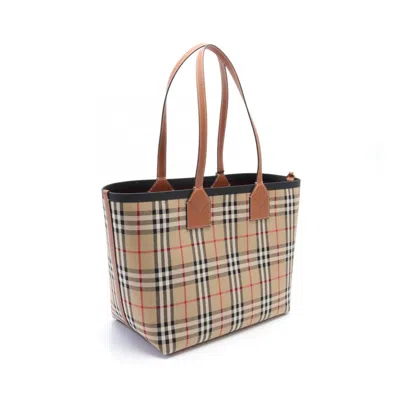 Burberry Beige Brown Multi-color Canvas Leather Tote Bag In Beige, Brown, Multi-color