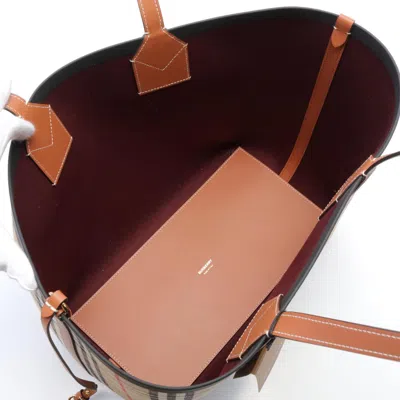 Burberry Beige Brown Multi-color Canvas Leather Tote Bag In Beige, Brown, Multi-color