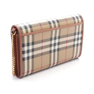 Burberry Beige Brown Multi-color Coated Canvas Leather Shoulder Bag In Beige, Brown, Multi-color