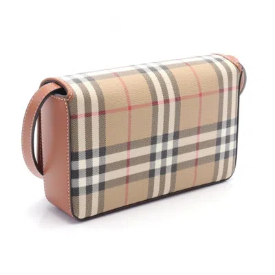 Burberry Beige Brown Multi-color Coated Canvas Leather Shoulder Bag In Beige, Brown, Multi-color