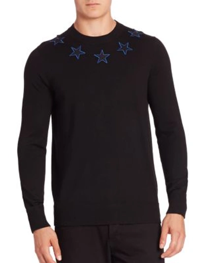 Shop Givenchy Star Embroidered Wool Sweater In Black