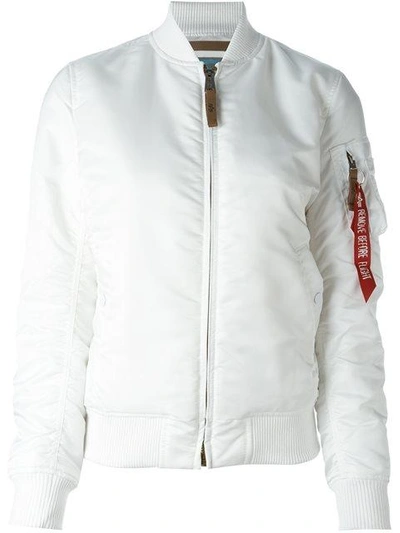 Alpha Industries Slim Fit Nylon Bomber Jacket In White