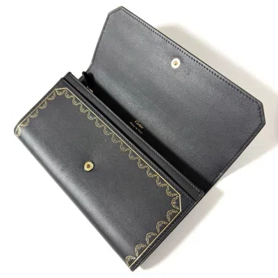 Pre-owned Cartier Black Leather Long Wallet (bi-fold) ()