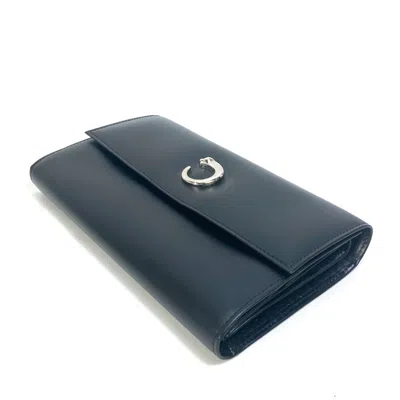 Pre-owned Cartier Black Leather Long Wallet (bi-fold) ()