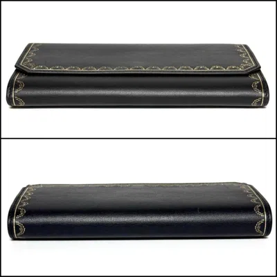 Pre-owned Cartier Black Leather Long Wallet (bi-fold) ()
