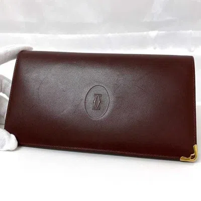 Pre-owned Cartier Bordeaux Leather Long Wallet (bi-fold) ()