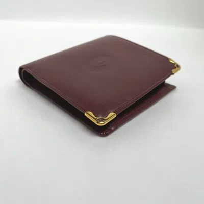 Pre-owned Cartier Wine Red Leather Wallet (bi-fold) ()