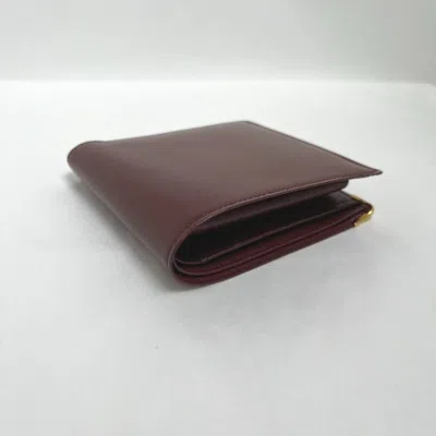 Pre-owned Cartier Wine Red Leather Wallet (bi-fold) ()