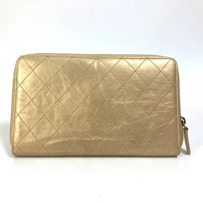 Pre-owned Chanel Gold Leather Long Wallet (bi-fold) ()