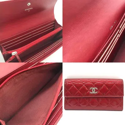Pre-owned Chanel Matelasse Bordeaux Wine Leather Long Wallet (bi-fold) () In Bordeaux, Wine