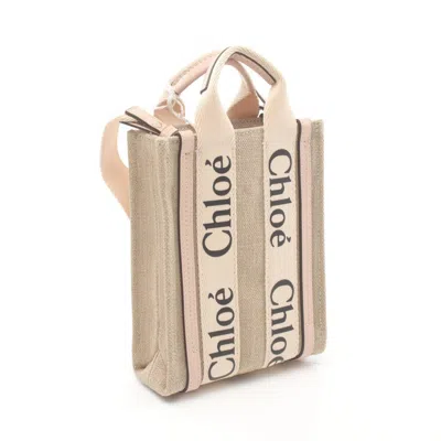 Chloé Beige Pink Canvas Leather Handbag Tote Bag In Beige, Pink