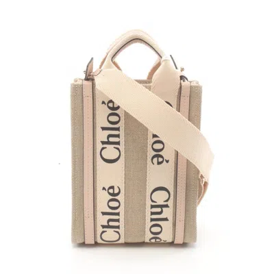 Shop Chloé Beige Pink Canvas Leather Handbag Tote Bag In Beige, Pink