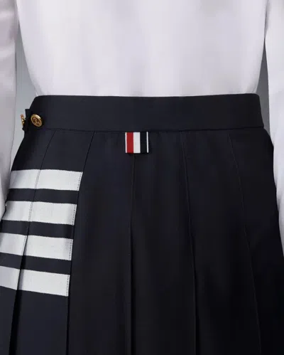 Thom Browne Women Below Knee Dropped Back Pleated Skirt In Engineered 4 Bar Plain Weave Suiting In Blue