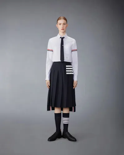 Thom Browne Women Below Knee Dropped Back Pleated Skirt In Engineered 4 Bar Plain Weave Suiting In Blue