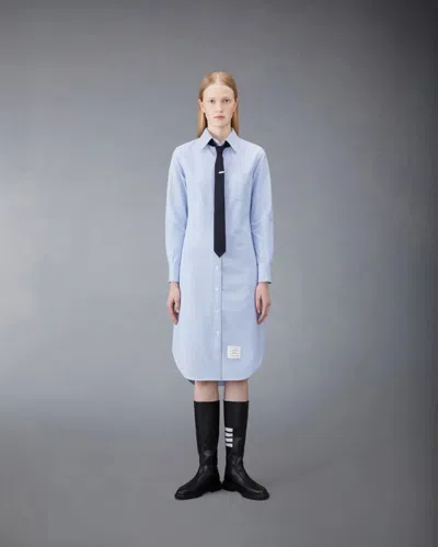 Thom Browne Blue Oxford Stripe Shirt Midi Dress In Light Blue
