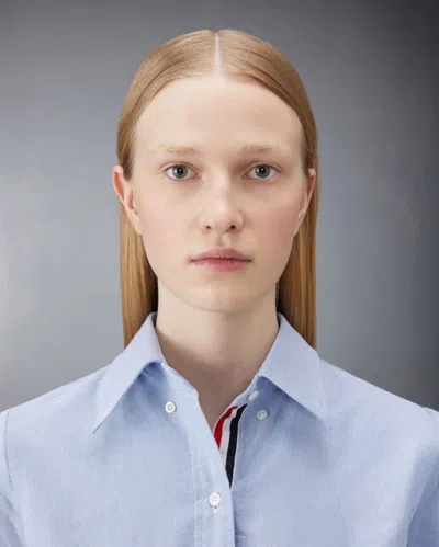 Thom Browne Blue Oxford Stripe Shirt Midi Dress In Light Blue