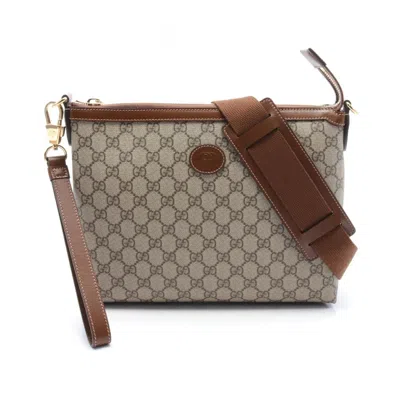 Gucci Beige Brown Pvc Leather Messenger Bag Shoulder Bag In Beige, Brown