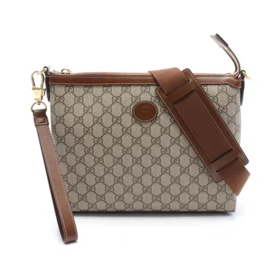 Gucci Beige Brown Pvc Leather Messenger Bag Shoulder Bag In Beige, Brown