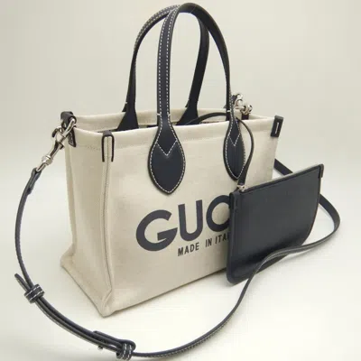 Pre-owned Gucci Beige Navy Canvas Tote Bag () In Beige, Navy
