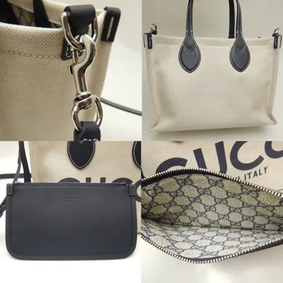 Pre-owned Gucci Beige Navy Canvas Tote Bag () In Beige, Navy