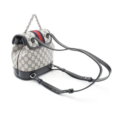 Pre-owned Gucci Navy White Pvc Coated Canvas Leather Backpack () In Navy, White