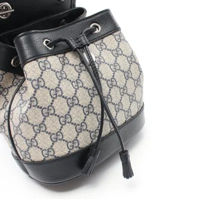 Pre-owned Gucci Navy White Pvc Coated Canvas Leather Backpack () In Navy, White